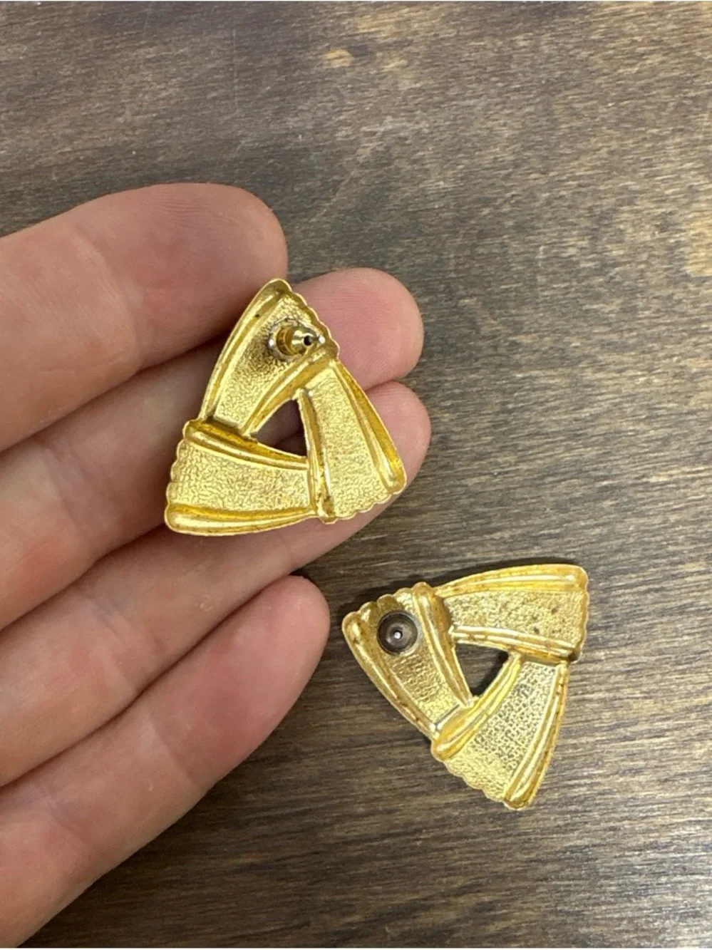 Vintage Yellow Enamel Triangle Knot Stud Earrings - Women's Jewelry